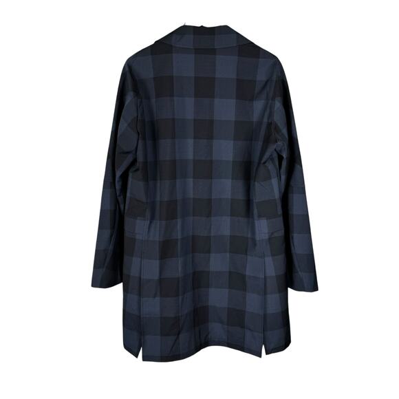 GXG Mens Navy Black Checkered Plaid Long Length Lightweight Coat w Pockets - Picture 2 of 10